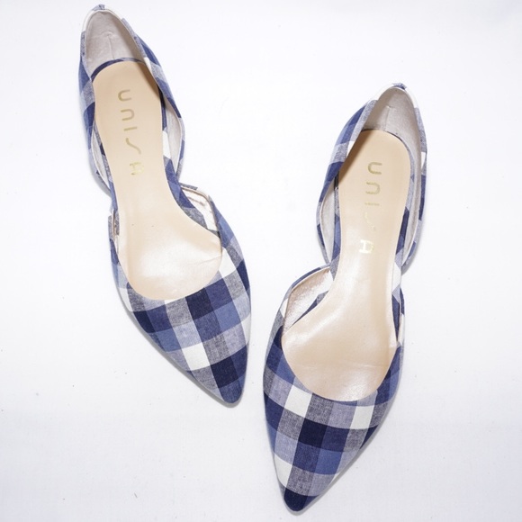 Unisa Blue & White Plaid D'Orsay Pointed-Toe Flats, Size 8 - Picture 3 of 8